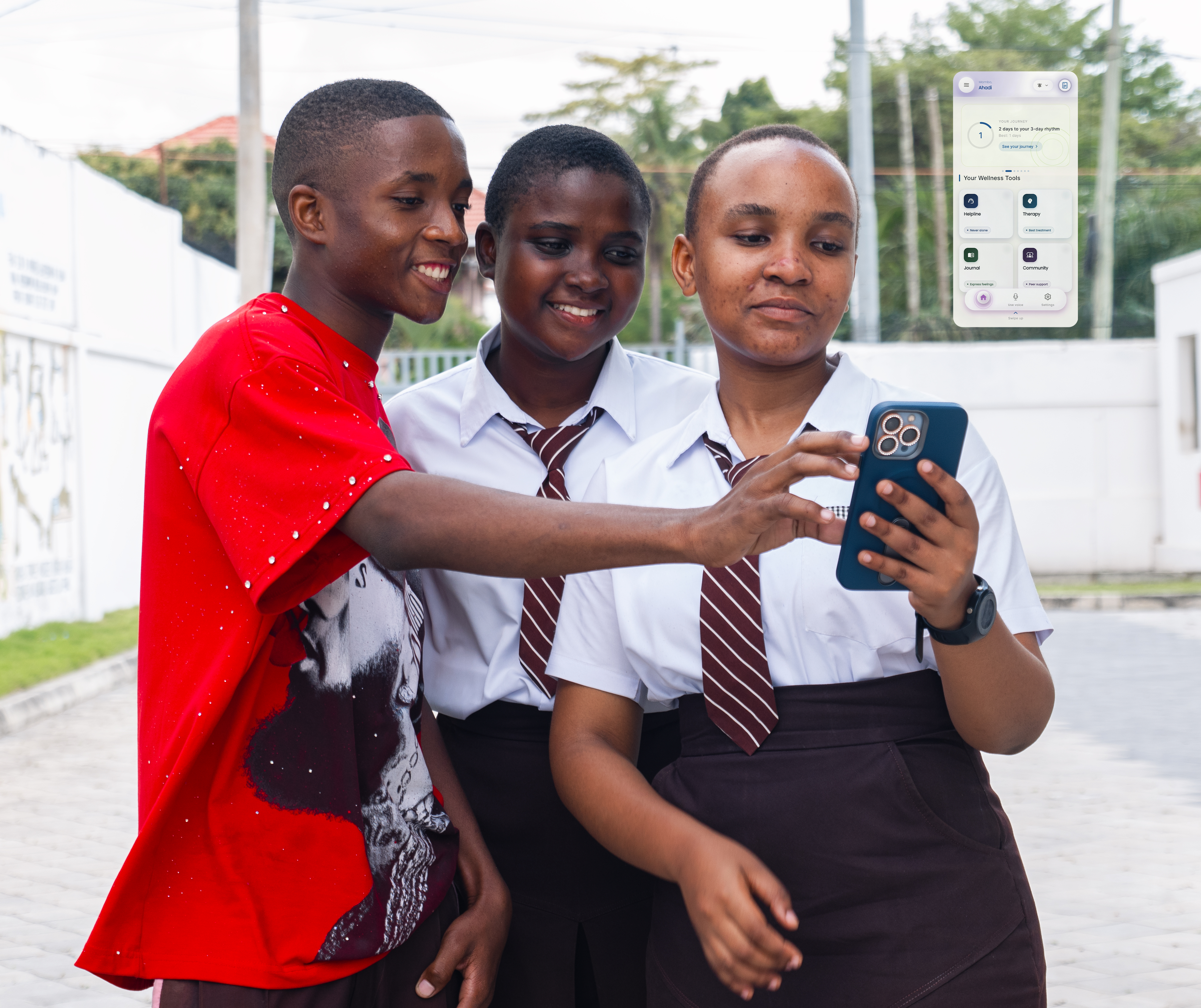 App in use, young person, phone in hand, natural light